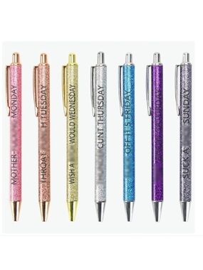 Glitter Day-of-Week Ballpoint Pen Set - Assorted Colors